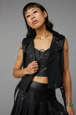 Women Black Friday Jackets & Coats*Back At It Pu Biker Vest