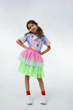 Kids Dangerkids Bottoms*Colour Block Kids Mesh Layered Skirt