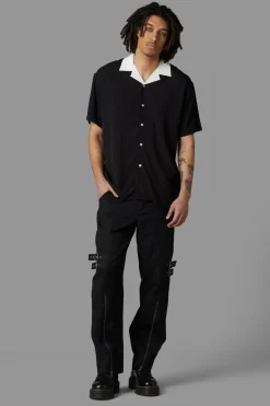 Men Black Friday Shirts & Tees*Contrast Collar Short Sleeve Shirt