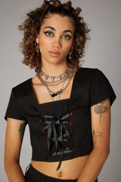 Women Black Friday Corsets & Harnesses*Contrast Stitch Corset Top