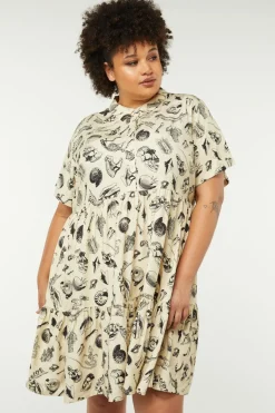 Women Dangerfield Dresses & Pinafores*Curve Body Fossils Printed Dress
