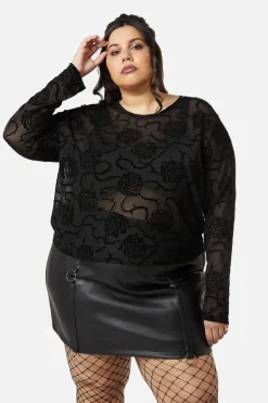 Women Dangerfield Curve Tops & Blouses*Curve Decaying Days Flocked Mesh Top