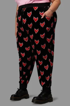 Women Black Friday Curve Pants & Skirts*Curve Flamin Hearts Velour Track Pant