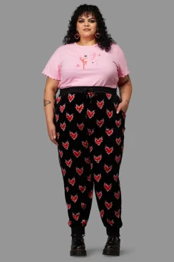 Women Black Friday Curve Pants & Skirts*Curve Flamin Hearts Velour Track Pant