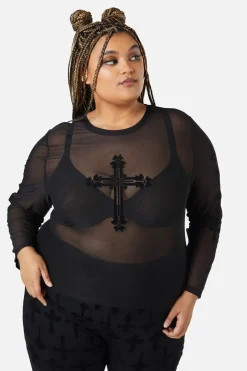 Women Dangerfield Curve Tops & Blouses*Curve Hail Lilith Flocked Mesh Top