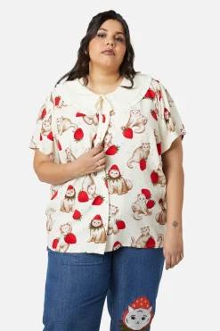 Women Dangerfield Curve Tops & Blouses*Curve Kitty Kisses Collar Blouse