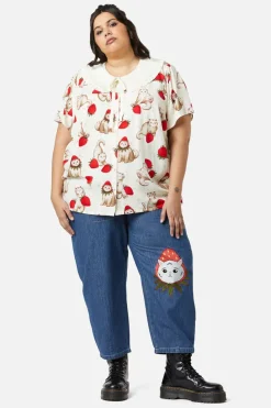 Women Dangerfield Curve Tops & Blouses*Curve Kitty Kisses Collar Blouse