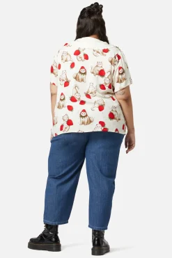 Women Dangerfield Curve Tops & Blouses*Curve Kitty Kisses Collar Blouse