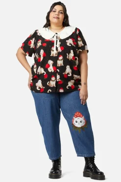 Women Dangerfield Curve Tops & Blouses*Curve Kitty Kisses Collar Blouse