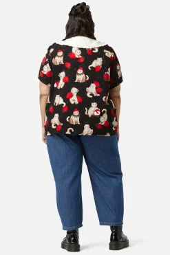Women Dangerfield Curve Tops & Blouses*Curve Kitty Kisses Collar Blouse