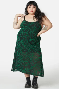 Women Dangerfield Dresses & Pinafores*Curve Neglected Flocked Mesh Midi Dress