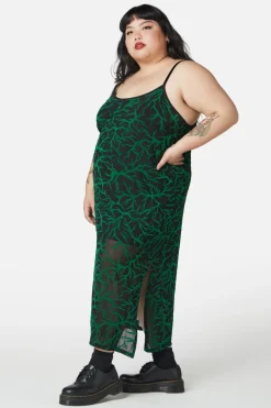 Women Dangerfield Dresses & Pinafores*Curve Neglected Flocked Mesh Midi Dress