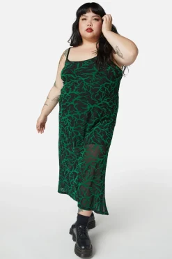 Women Dangerfield Dresses & Pinafores*Curve Neglected Flocked Mesh Midi Dress