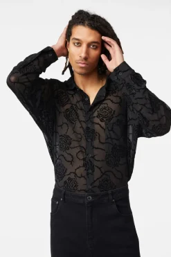 Men Dangerfield Shirts & Tees*Decaying Days Flocked Mesh Long Sleeve Shirt