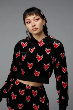 Women Black Friday Jackets & Coats*Flamin Hearts Velour Hoodie