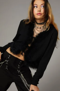 Women Black Friday Knitwear & Cardis*Fluff Trim Cardigan