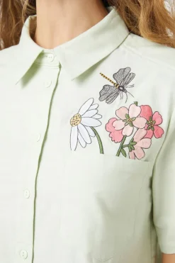 Women Princess Highway Blouses & Tops*Green Garden Emb Shirt