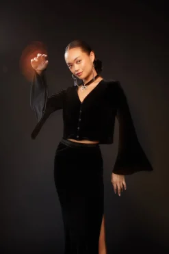 Women Black Friday Blouses & Tops*Obsidian Velvet Flare Top