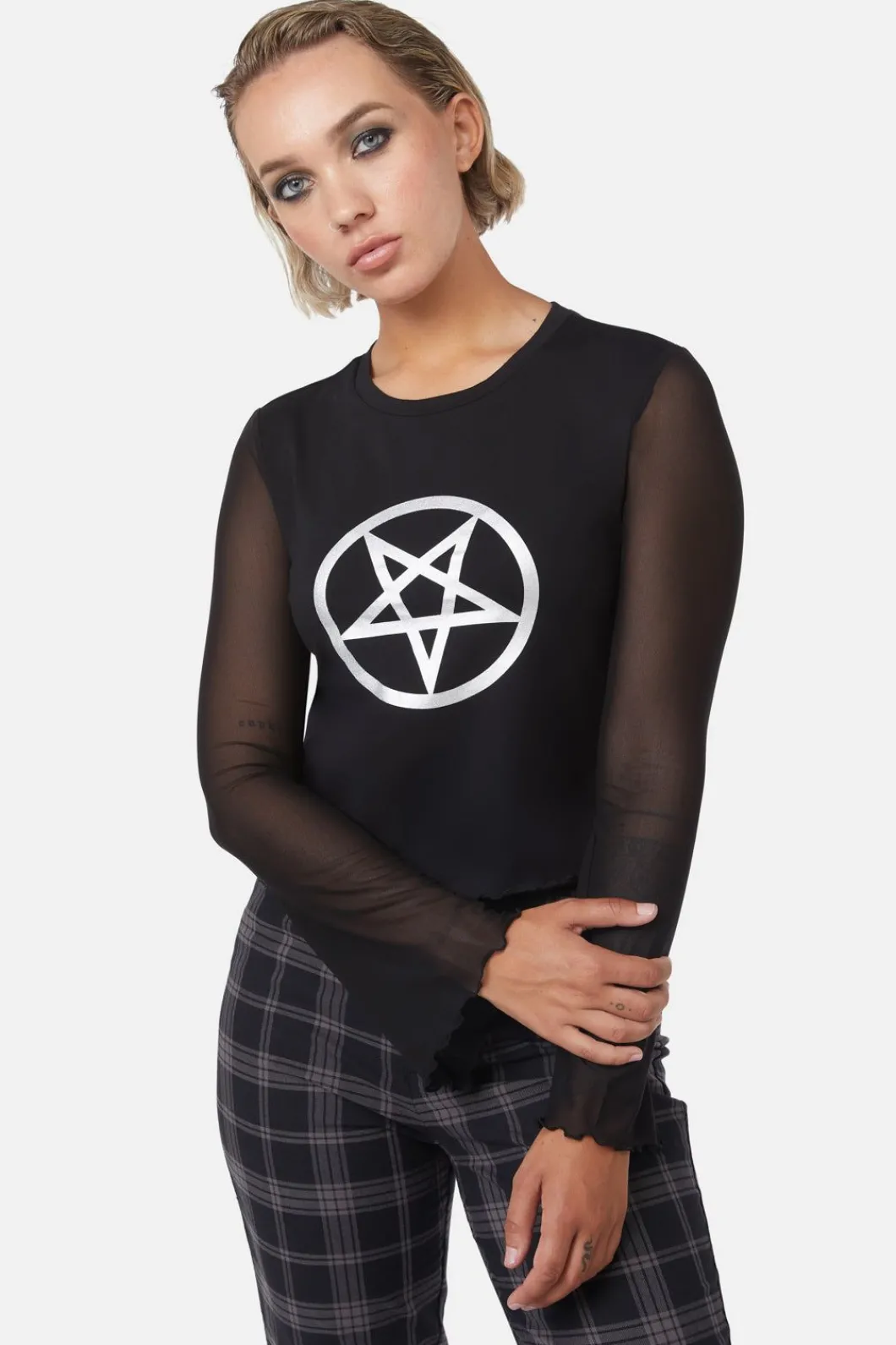 Women Dangerfield Blouses & Tops*Pentagram Contrast Mesh Top
