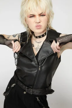 Women Dangerfield Jackets & Coats*Punk Eyelet Pu Belted Vest
