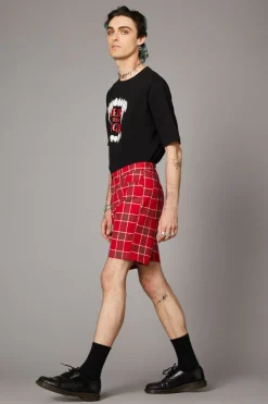 Men Black Friday Pants & Shorts*Punk Red Tartan Unisex Short