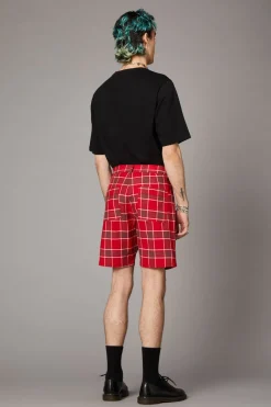 Men Black Friday Pants & Shorts*Punk Red Tartan Unisex Short