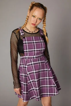 Women Black Friday Dresses & Pinafores*Purple Punk Tartan Pinafore