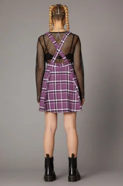 Women Black Friday Dresses & Pinafores*Purple Punk Tartan Pinafore