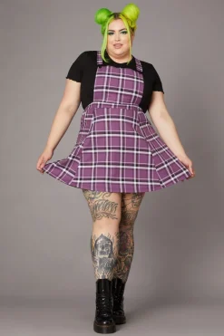 Women Black Friday Dresses & Pinafores*Purple Punk Tartan Pinafore