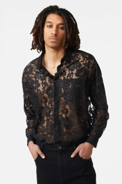 Men Dangerfield Shirts & Tees*Sheer Lace Long Sleeve Shirt
