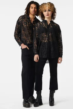 Men Dangerfield Shirts & Tees*Sheer Lace Long Sleeve Shirt