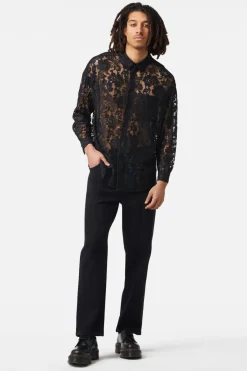 Men Dangerfield Shirts & Tees*Sheer Lace Long Sleeve Shirt