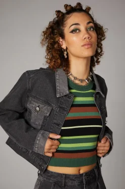 Women Black Friday Jackets & Coats*Washed Denim Goth Jacket